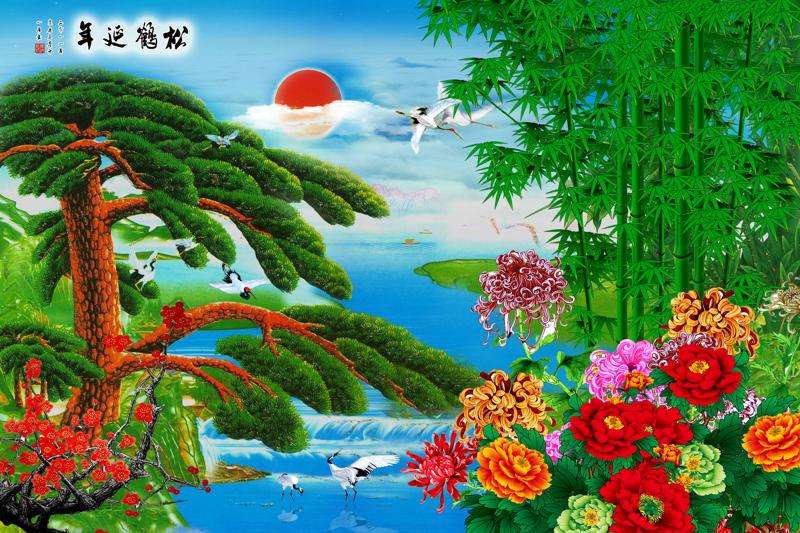 瓷砖风景画_松鹤延年